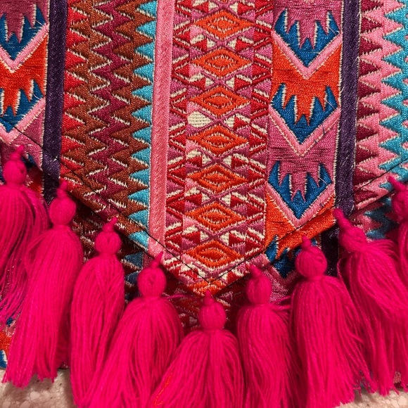 Ethnic Boho Large Clutch Suede Wristlet Bag Handmade Embroidery Tassels Indi NEW - Picture 3 of 16